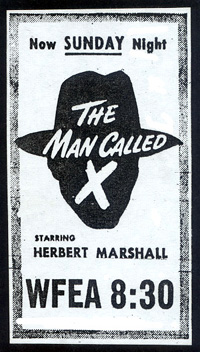WFEA newspaper ad for The Man Called X - November 2, 1947