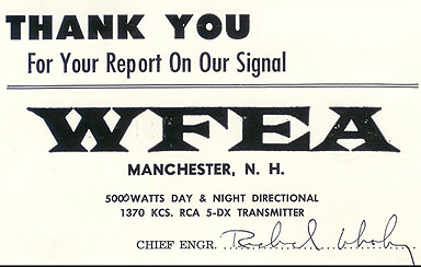 late 1960s WFEA QSL card